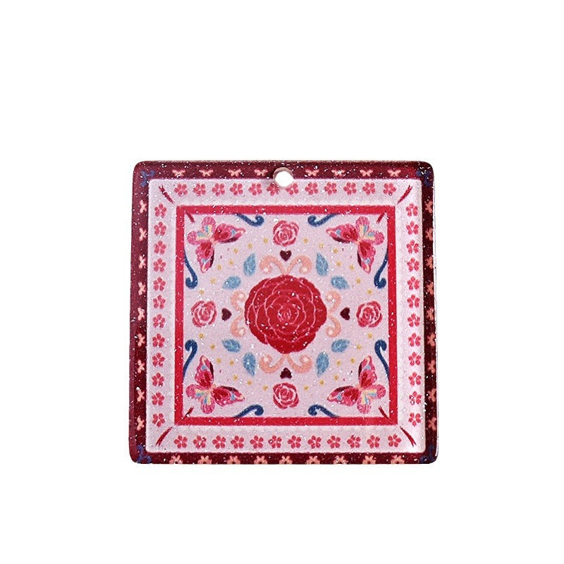 Wholesale 10pcs Double-sided Square Butterfly Bohemian Backboard Acrylic Jewelry Accessories DIY Pendant Holed Cartoon Characters